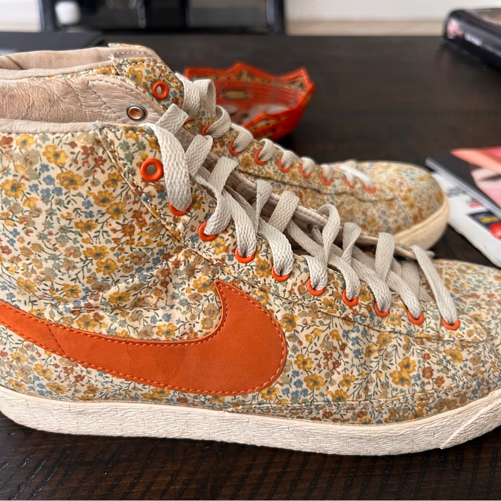 Nike Women's Sneakers - Floral with Orange Swoosh-almost new.